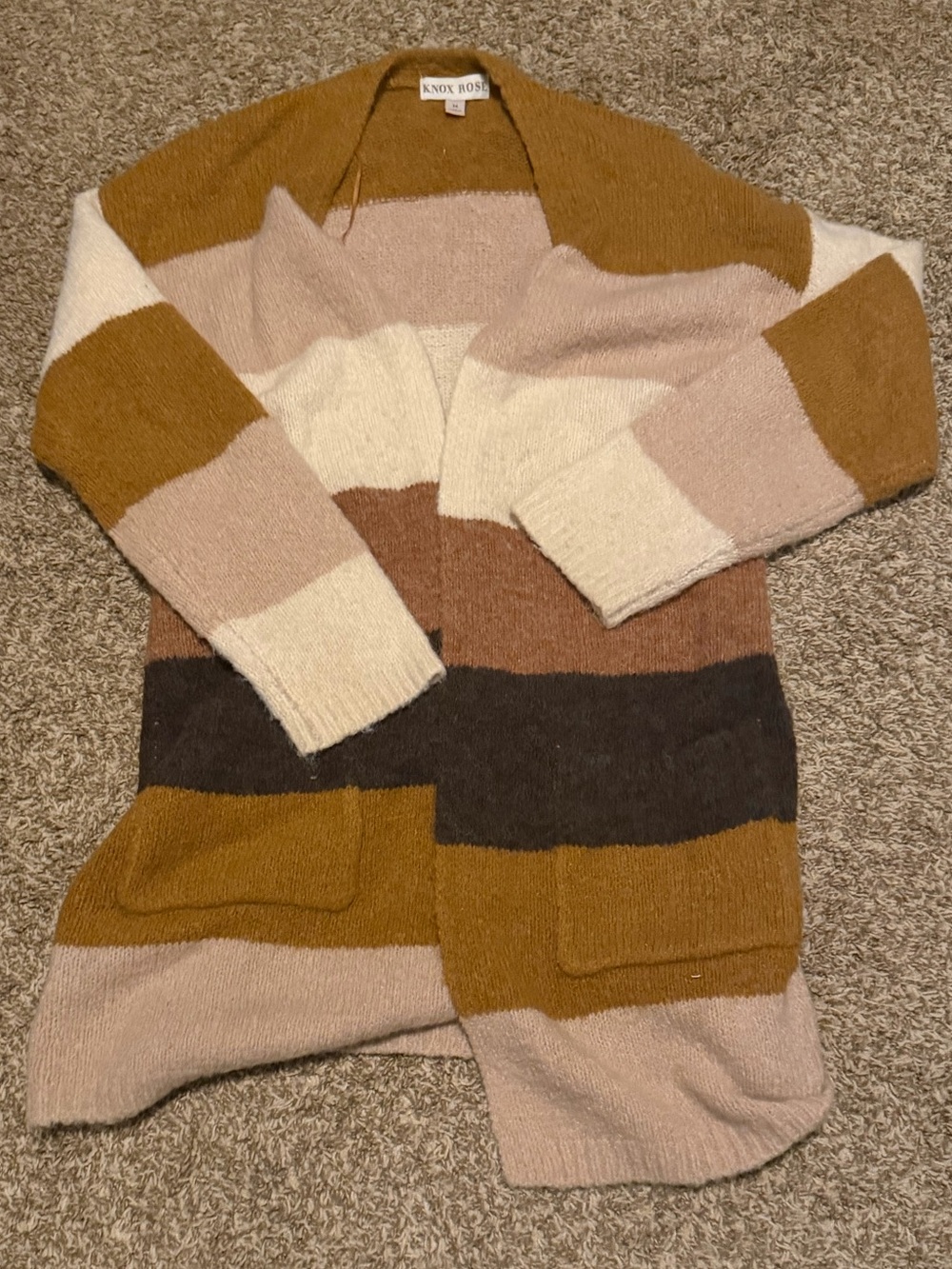 Knox Rose Two-Tone Brown and Cream Open Cardigan Sweater